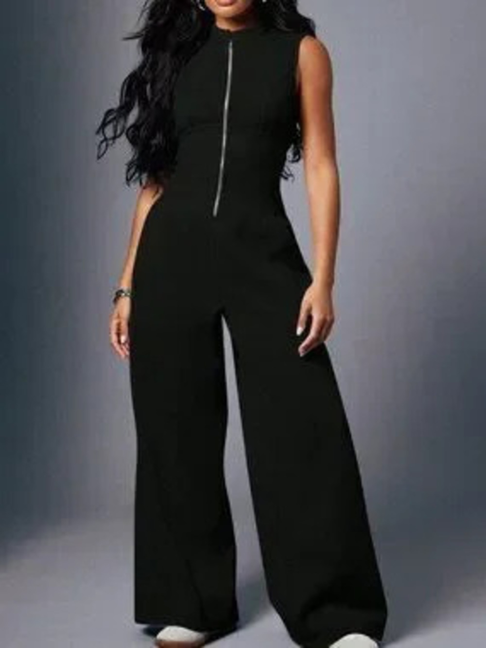 Black Casual Women's Sexy Zip Through Sleeveless Heather Sweatshirt Jumpsuit